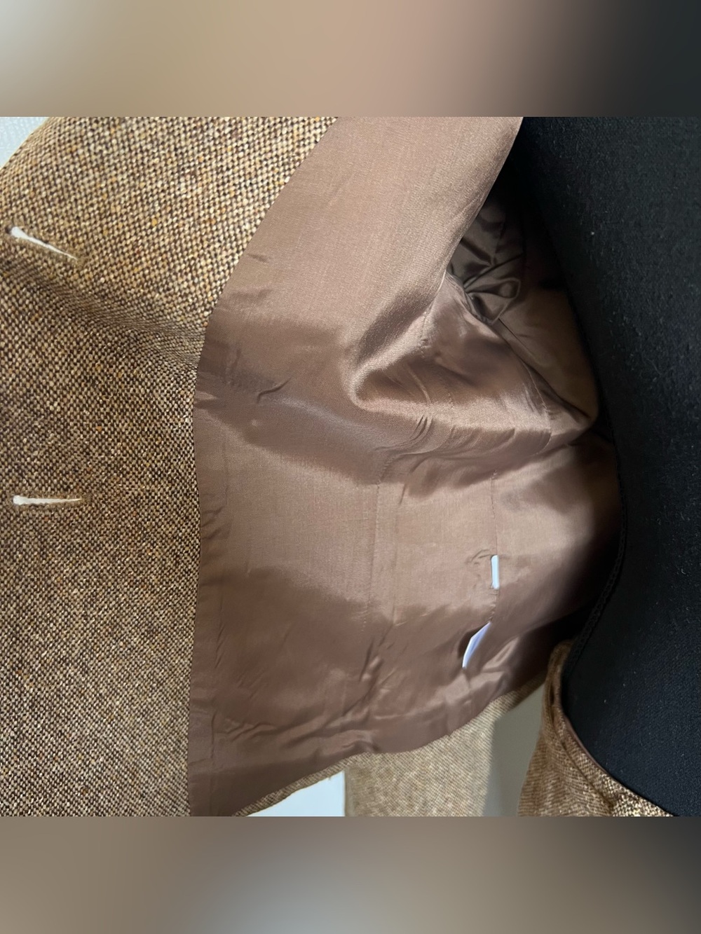 🍂 Vtg Ann Taylor Loft 2 pc Lined Brown Tweed Wool Skirt Suit w Belt Sz 8 Petite - Picture 7 of 13